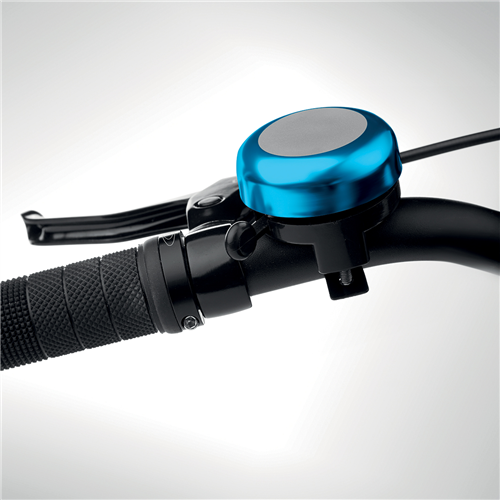 gadget bicicletta campanello di colore azzurro metallizzato