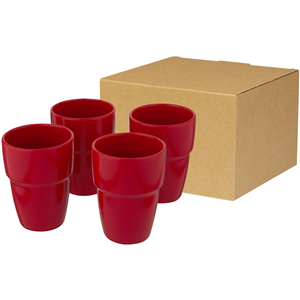Bicchieri riutilizzabili in ceramica 280ml set 4 pezzi STAKI 100686 - Rosso 