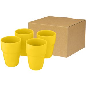 Bicchieri riutilizzabili in ceramica 280ml set 4 pezzi STAKI 100686 - Giallo 