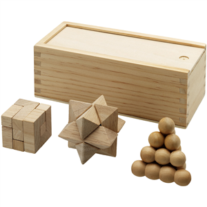 Set da 3 pezzi rompicapo in legno BRAINIAC 110029 - Naturale 