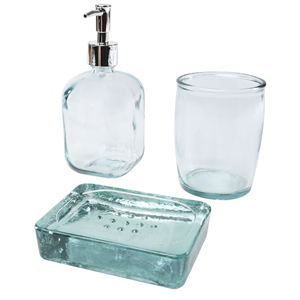 Set da bagno da 3 pezzi in vetro riciclato Authentic - JABONY 126190 - Trasparente 