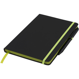 Taccuino personalizzabile con penna e copertina con elastico NOIR EDGE 210210 - Nero - Lime