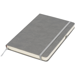 Quaderno con elastico e copertina in poliuretano tattile e portapenna RIVISTA 210212 - Grigio 