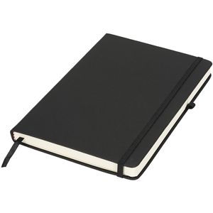 Quaderno con elastico e copertina in poliuretano tattile e portapenna RIVISTA 210212 - Nero 