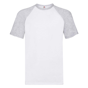 T-shirt personalizzabile uomo in cotone 170gr Fruit of the Loom VALUEWEIGHT SHORT SLEEVE BASEBALL T 610260 - Bianco - Grigio