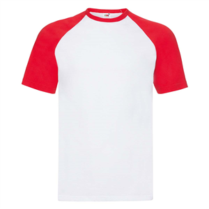 T-shirt personalizzabile uomo in cotone 170gr Fruit of the Loom VALUEWEIGHT SHORT SLEEVE BASEBALL T 610260 - Bianco - Rosso