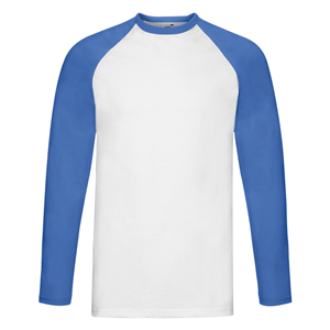 Maglietta personalizzabile uomo maniche lunghe in cotone 170gr Fruit of the Loom VALUEWEIGHT LONG SLEEVE BASEBALL T 610280 - Bianco - Royal