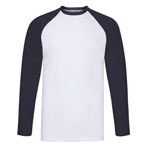 Maglietta personalizzabile uomo maniche lunghe in cotone 170gr Fruit of the Loom VALUEWEIGHT LONG SLEEVE BASEBALL T 610280 - Bianco - Blu Notte