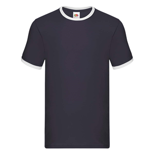 T shirt personalizzata uomo in cotone 170gr Fruit of the Loom VALUEWEIGHT RINGER T 611680 - Blu Navy - Bianco