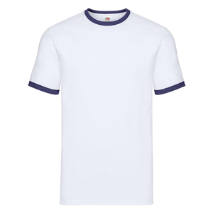 T shirt personalizzata uomo in cotone 170gr Fruit of the Loom VALUEWEIGHT RINGER T 611680 - Bianco - Blu Navy