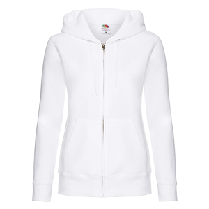 Felpa personalizzata da donna con cappuccio in policotone 280gr Fruit of the Loom LADIES PREMIUM HOODED SWEAT JACKET 621180 - Bianco