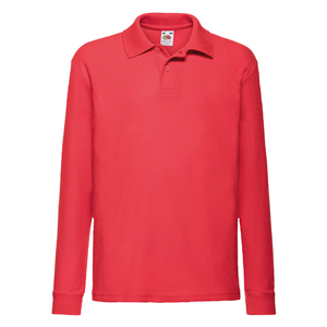 Polo da bambino maniche lunghe in cotone 180gr Fruit of the Loom KIDS 65/35 LONG SLEEVE POLO 632010 - Rosso