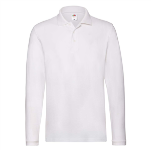 Polo da uomo maniche lunghe in cotone 180gr Fruit of the Loom PREMIUM LONG SLEEVE POLO 633100 - Bianco