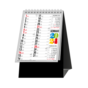 Calendario da tavolo trimestrale con anno a 4 colori e cartoncino nero C6851N - Multicolor