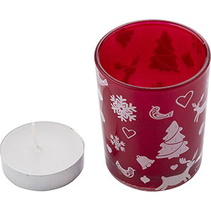 Portacandela natalizio in cristallo con candela KIRSTEN GV5039 - Rosso