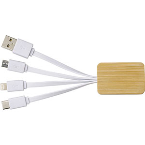 Cavo di ricarica 3 in 1 in bamboo BRANDAN GV710986 - Bianco