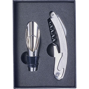 Set regalo con cavatappi e tappo versatore DALE GV8589 - Nero