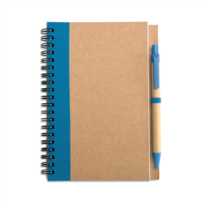 Quaderno a spirale in carta riciclata con penna in cartone SONORA PLUS IT3775 - Blu