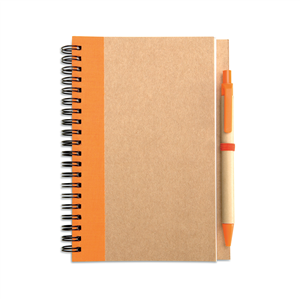 Quaderno a spirale in carta riciclata con penna in cartone SONORA PLUS IT3775 - Arancio