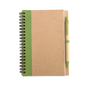 Quaderno a spirale in carta riciclata con penna in cartone SONORA PLUS IT3775 - Lime