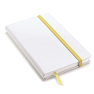 Quaderno pubblicitario con elastico e copertina rigida in formato A5 NOTY-MB L15028 - Bianco - Giallo