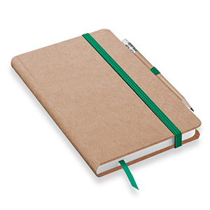 Taccuino con elastico e copertina in craft paper con portapenna in formato A6 NOTYGRAF L20038 - Naturale - Verde Scuro