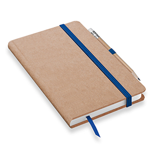 Taccuino con elastico e copertina in craft paper con portapenna in formato A6 NOTYGRAF L20038 - Naturale - Blu Royal