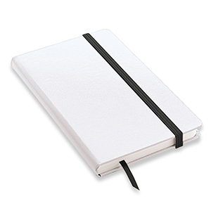 Quaderno personalizzato con copertina soft touch con elastico in formato A6 NOTYSOFT-SB L20041 - Bianco - Nero