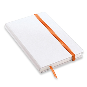 Quaderno personalizzato con copertina soft touch con elastico in formato A6 NOTYSOFT-SB L20041 - Bianco - Arancio