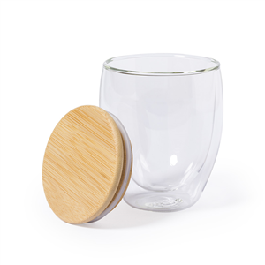 Bicchiere doppia parete in vetro con coperchio in bamboo 250 ml NYSTRE MKT1071 - Neutro