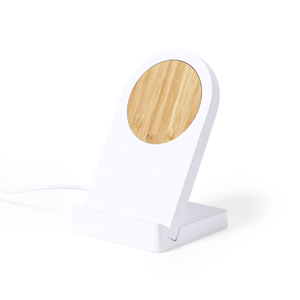 Caricatore wireless personalizzato con supporto per smartphone in bamboo NOOPY MKT1197 - Bianco