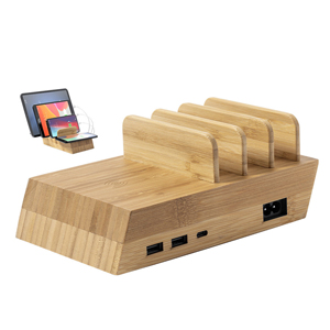 Caricatore wireless personalizzato multi device in bamboo LUPINT MKT1209 - Neutro