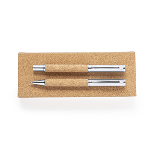 Biro e penna roller in metallo e sughero ODEGOR MKT1223 - Neutro