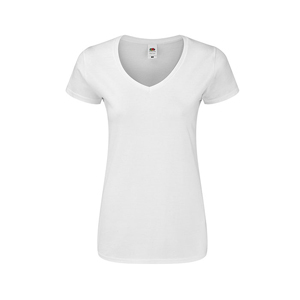 Maglia donna bianca in cotone 140 gr Fruit of the Loom ICONIC V-NECK MKT1319 - Bianco