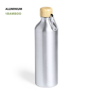 Borraccia personalizzata alluminio con dettagli in legno 800 ml HETIEN MKT1364 - Platino