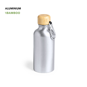 Borraccia personalizzata alluminio con dettagli legno 400ml YORIX MKT1365 - Platino