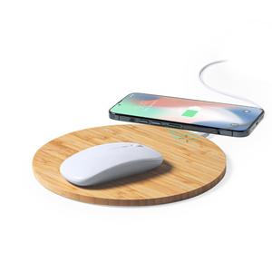 Tappetino mouse personalizzato in bamboo con base di ricarica wireless BISTOL MKT1366 - Neutro