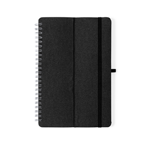 Quaderno a spirale con copertina in rpet e supporto smartphone e penna in formato A5 MAISUX MKT1494 - Nero