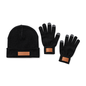 Berretto invernale e guanti touch | Set 2 pezzi in acrilico PRASAN MKT1805 - Nero