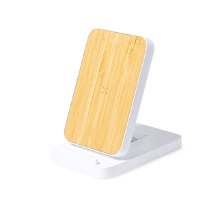 Caricatore wireless personalizzato con supporto per smartphone in bamboo MELLER MKT1965 - Neutro