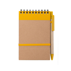 Block notes personalizzato con copertina in cartone riciclato e penna in formato A6 ECOCARD MKT3190 - Giallo