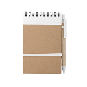 Block notes personalizzato con copertina in cartone riciclato e penna in formato A6 ECOCARD MKT3190 - Bianco