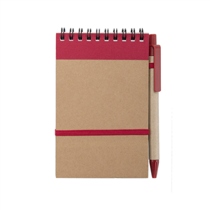 Block notes personalizzato con copertina in cartone riciclato e penna in formato A6 ECOCARD MKT3190 - Rosso