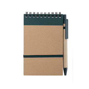 Block notes personalizzato con copertina in cartone riciclato e penna in formato A6 ECOCARD MKT3190 - Verde