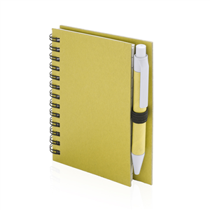 Mini quaderno a spirale con copertina in cartone riciclato e penna PILAF MKT4670 - Giallo