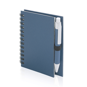 Mini quaderno a spirale con copertina in cartone riciclato e penna PILAF MKT4670 - Blu