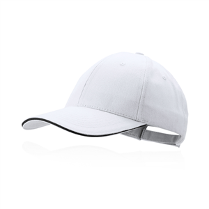 Cappello baseball personalizzabile in cotone 6 pannelli RUBEC MKT4675 - Bianco