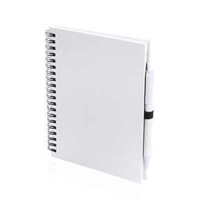 Quaderno personalizzato a spirale con copertina in cartone riciclato e penna in formato A5 KOGUEL MKT4729 - Bianco