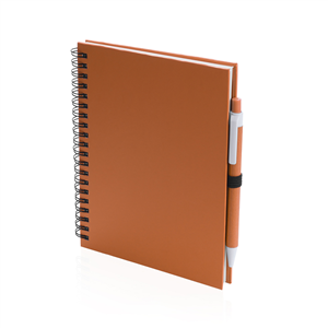 Quaderno personalizzato a spirale con copertina in cartone riciclato e penna in formato A5 KOGUEL MKT4729 - Arancio