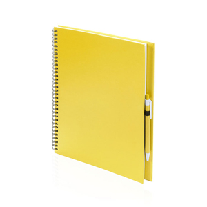 Quaderno a spirale con copertina in cartone riciclato e penna in formato A4 TECNAR MKT4730 - Giallo